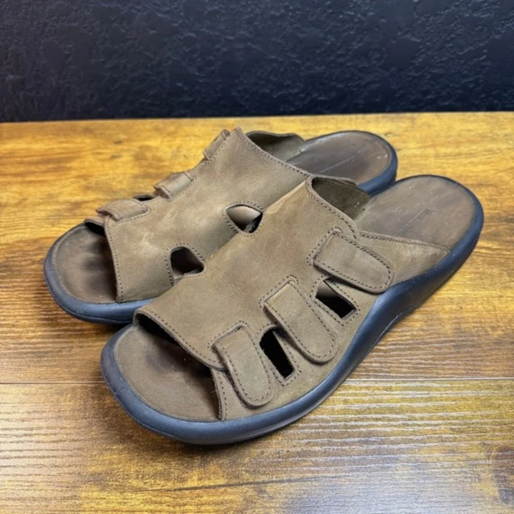 Hammacher Schlemmer Brown Leather Slide‎ Sandals Mens EU 44 US 10.5